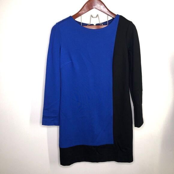Trina Turk Cubanist Colorblock Blue Black Dress Long Sleeve Career Knee - Picture 2 of 6
